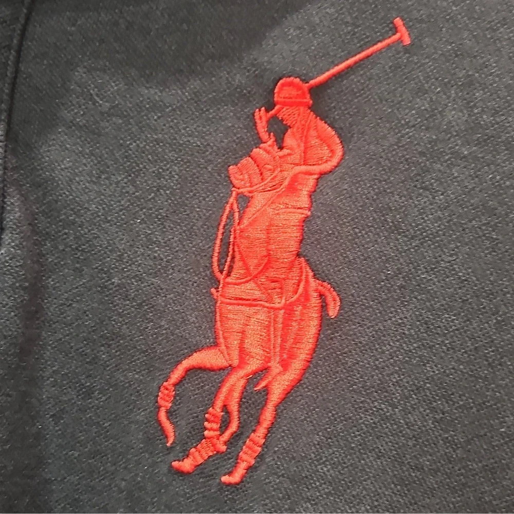 Ralph Lauren Big Pony Black Men's Polo Shirt M Solid Long Sleeve Button Collar